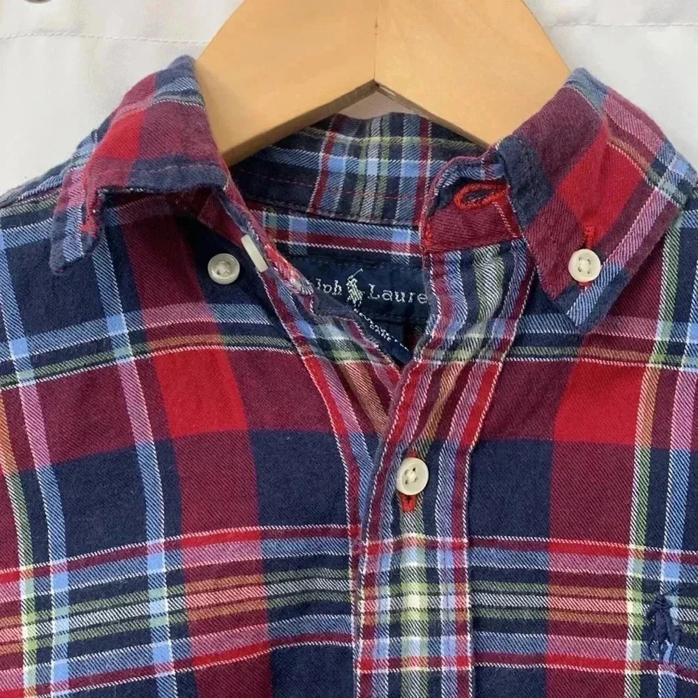 Boys Ralph Lauren Long Sleeve Plaid Button Down Shirt Size 5‎ EUC